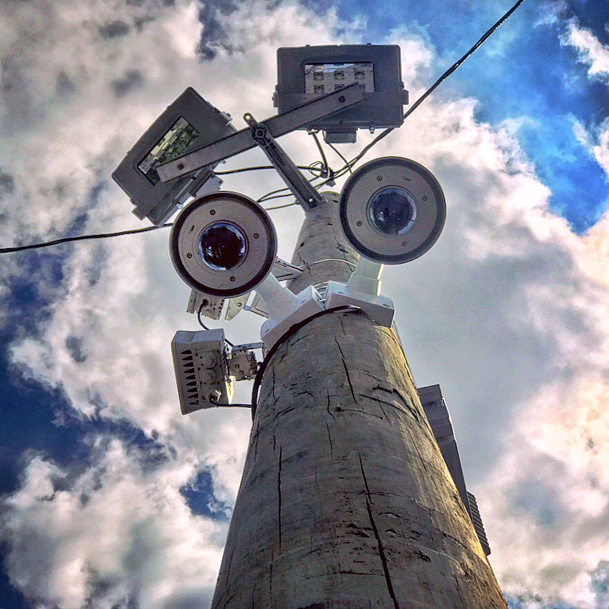 Security cameras on pole
