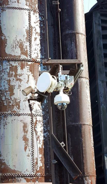 Security cameras on steel stacks